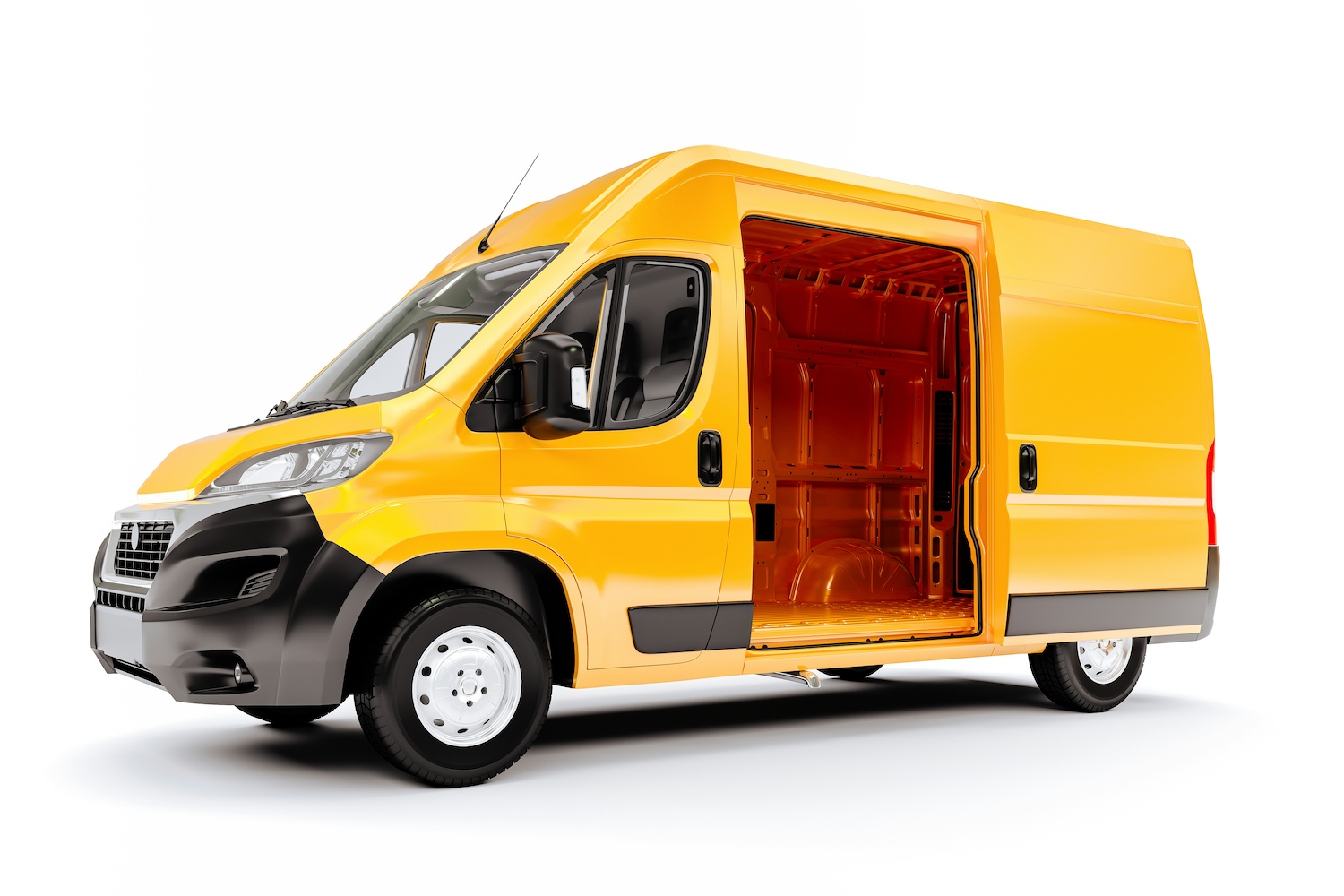 Yellow fleet van on white background side view